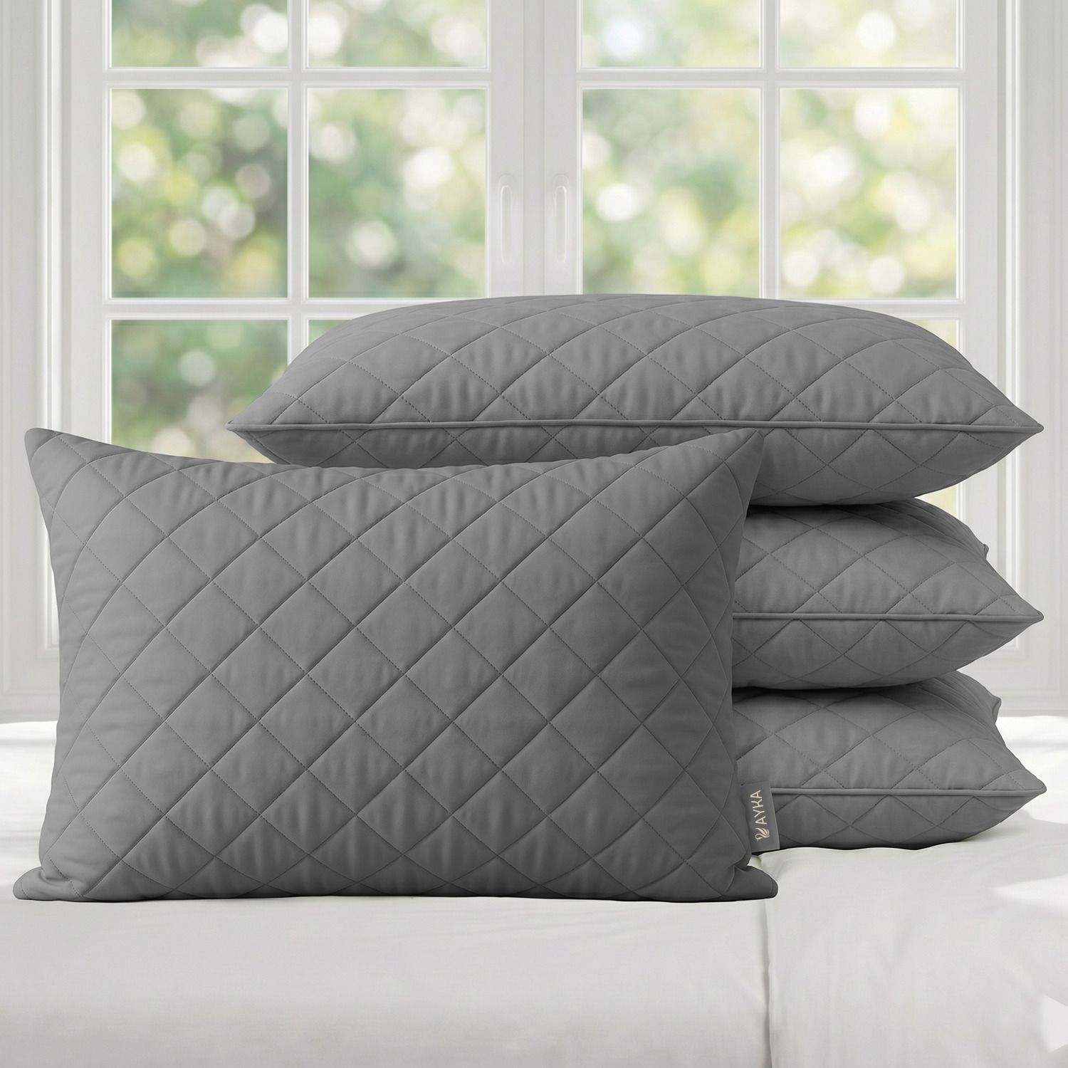 ayka Microfibre Sleeping Pillow Pack of 4 Solid Quilted Pillow-picture-47