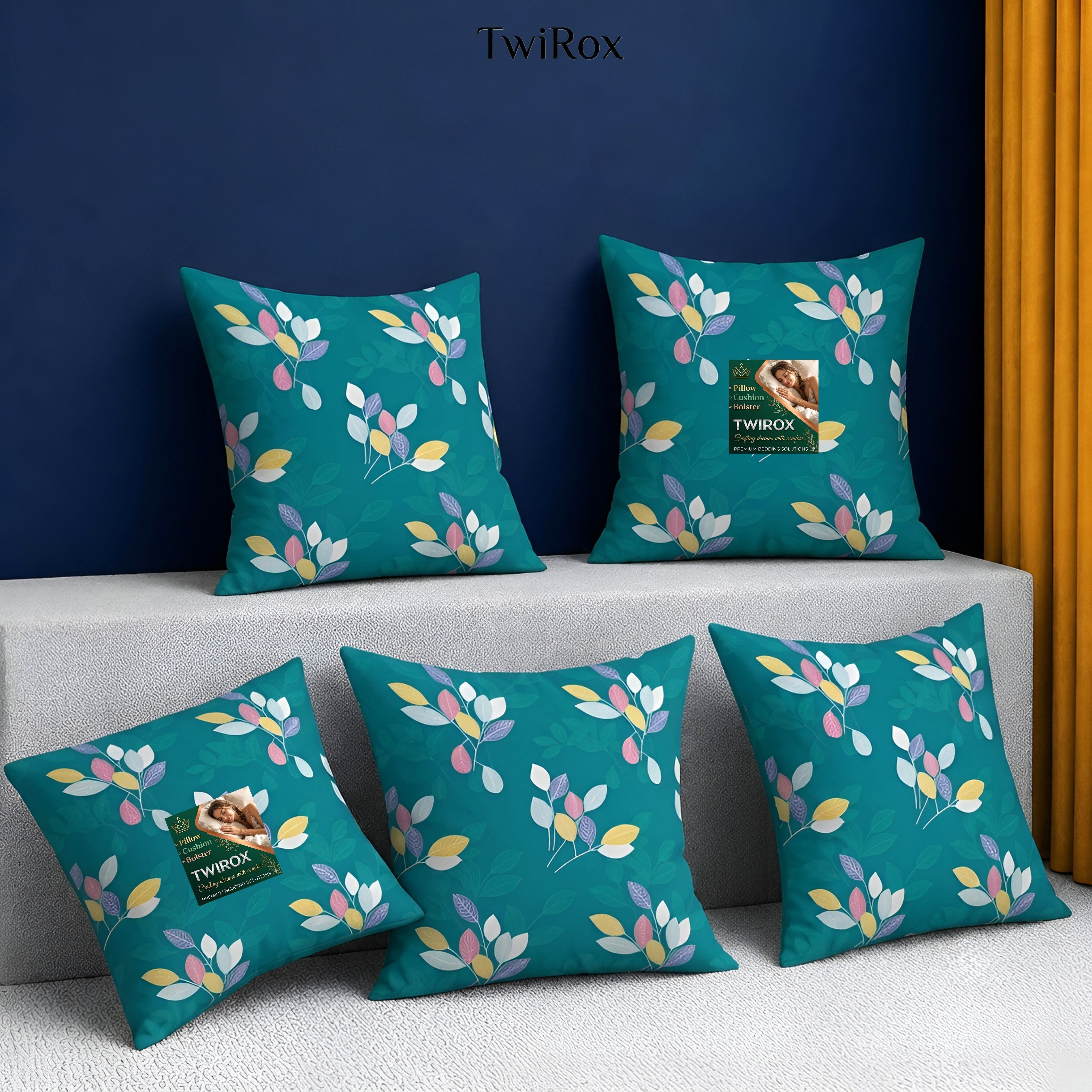 twirox Microfibre Cushion Pack of 5 Floral Premium Cushion Set | (16x16 inch)-picture-24