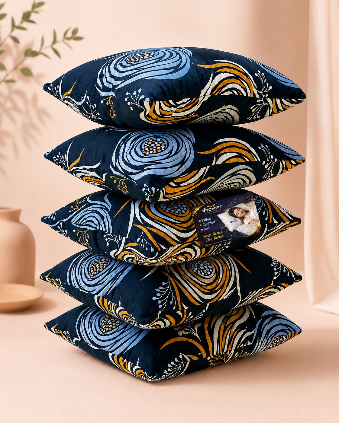 Microfibre Cushion Pack of 5 Printed Premium Cushion Set | (16x16 inch)-image-48