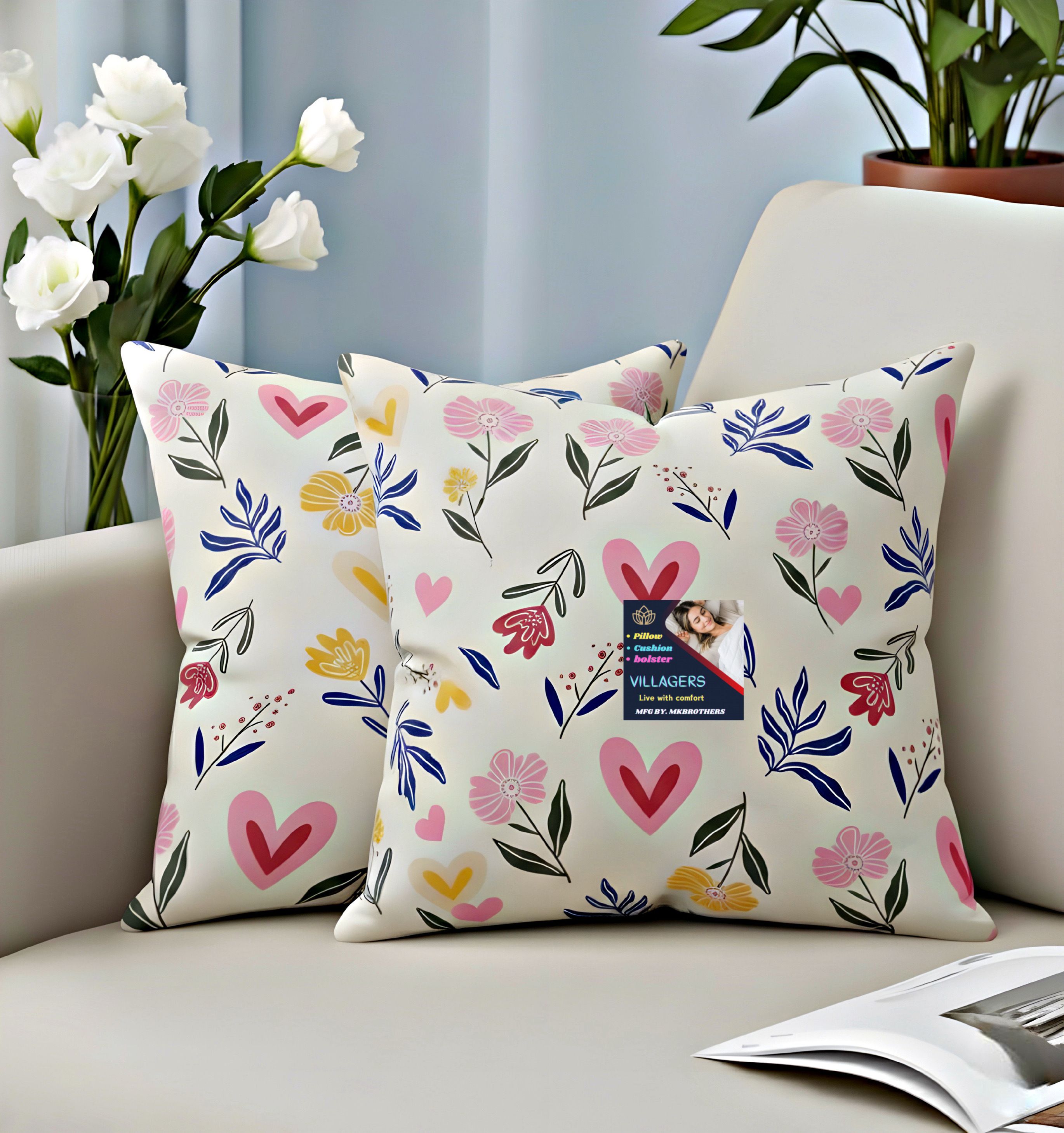 Microfibre Cushion Pack of 2 Geometric Premium Cushion Set | (16x16 inch)-image-32