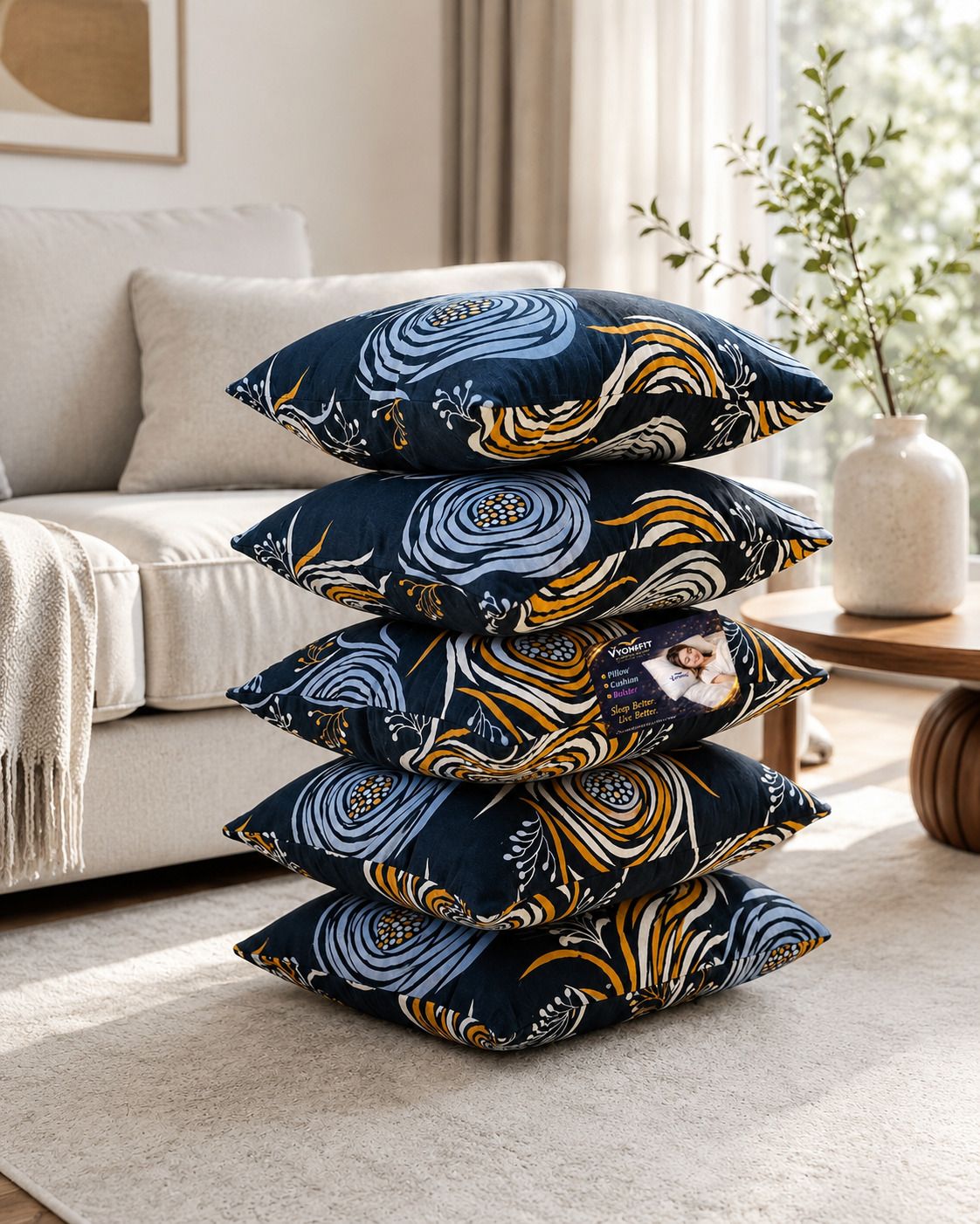 Microfibre Cushion Pack of 5 Printed Premium Cushion Set | (16x16 inch)-image-39