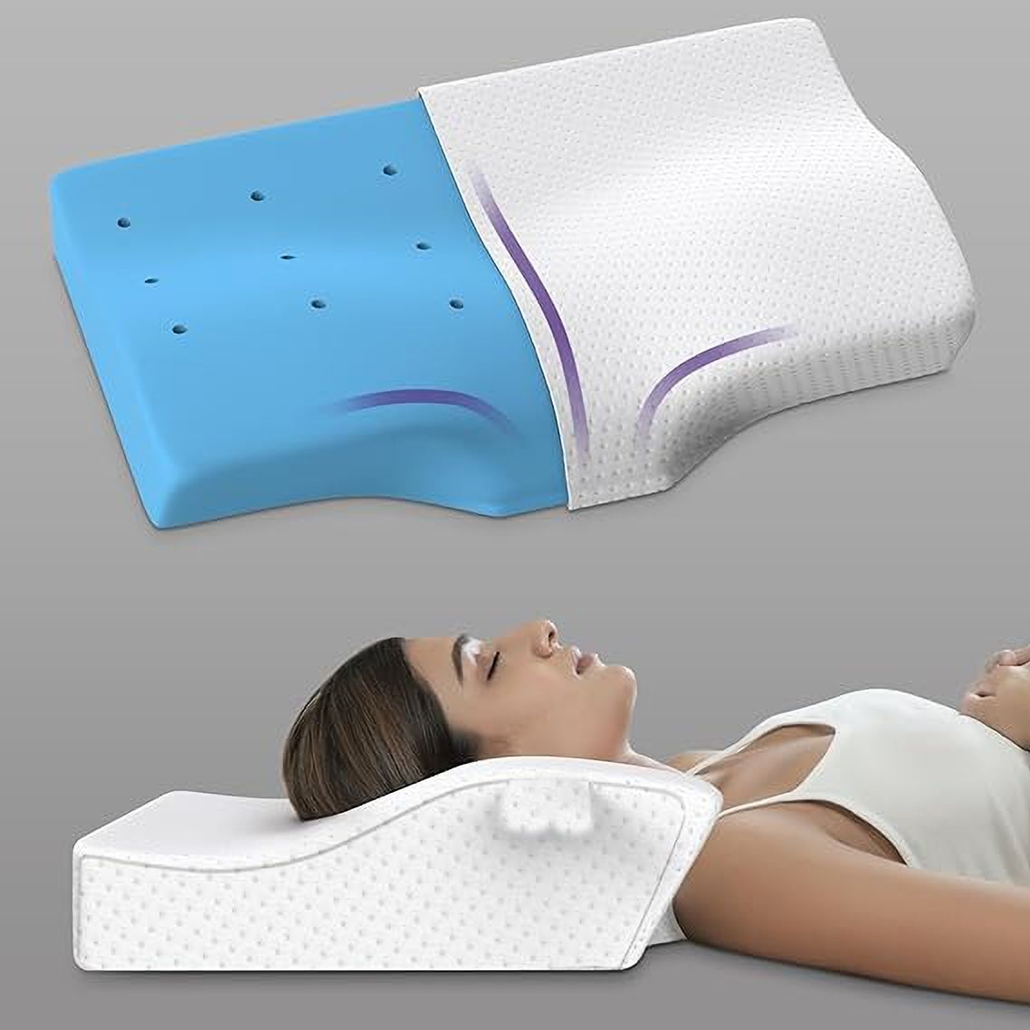 la verne Cool Gel Contour Cervical for Neck and Shoulder Pain Memory Foam Solid Sleeping Pillow Pack of 1-picture-23