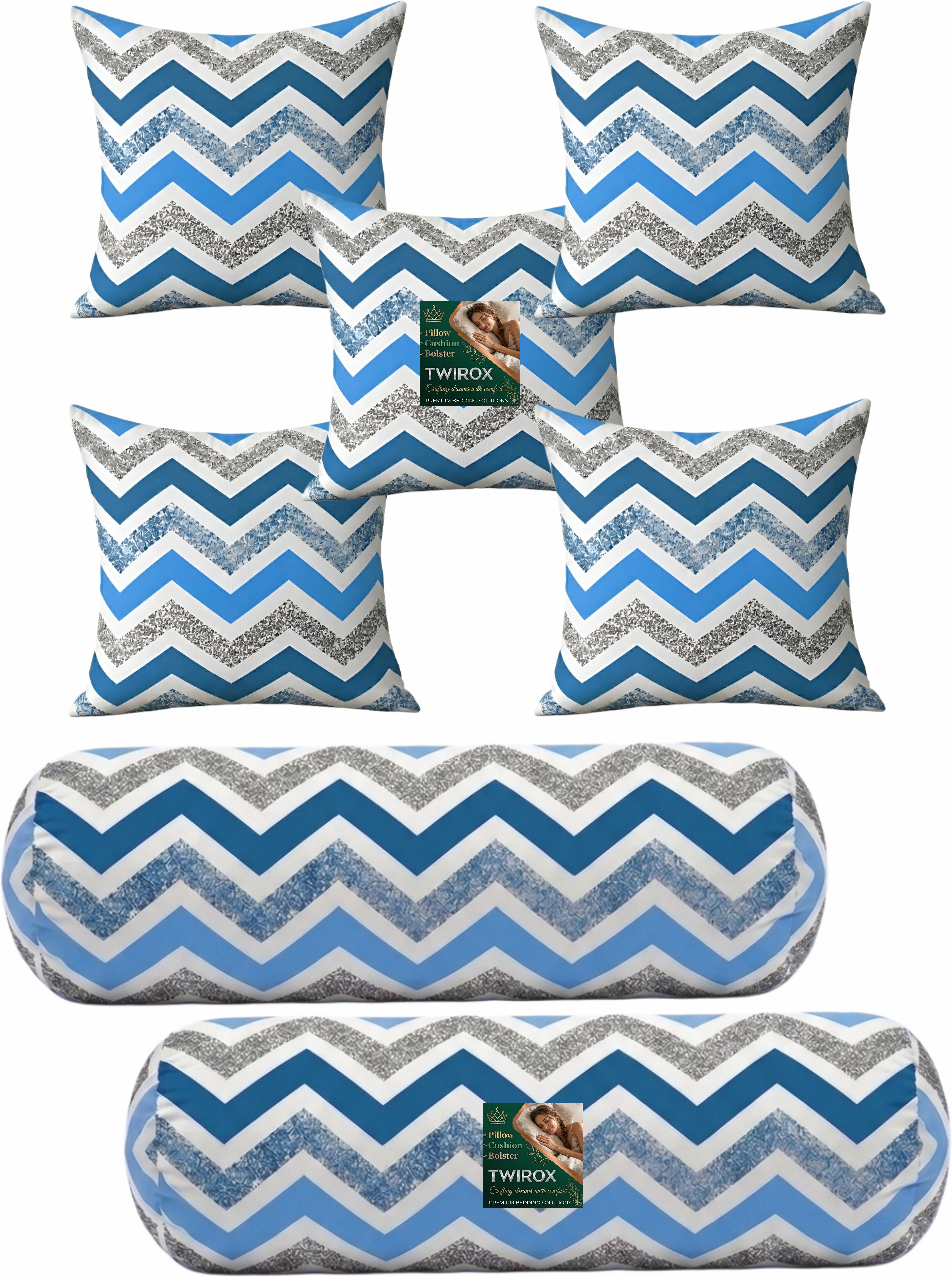Microfibre Bolster Pack of 7 Geometric Premium Cushion Bolster Set-image-34