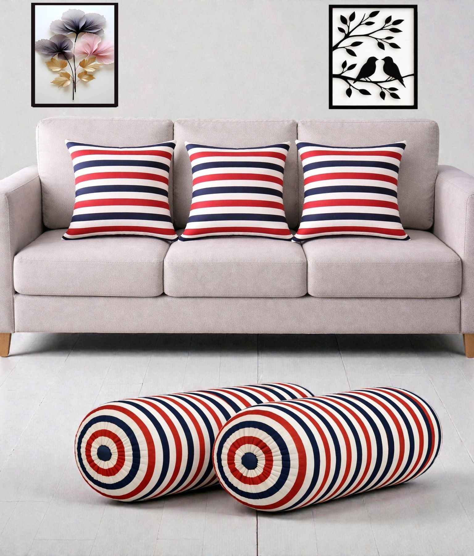 swikon star Microbeads Bolster Pack of 5 Geometric Combo Set Of 3 Cushion And 2 Bolster-picture-19