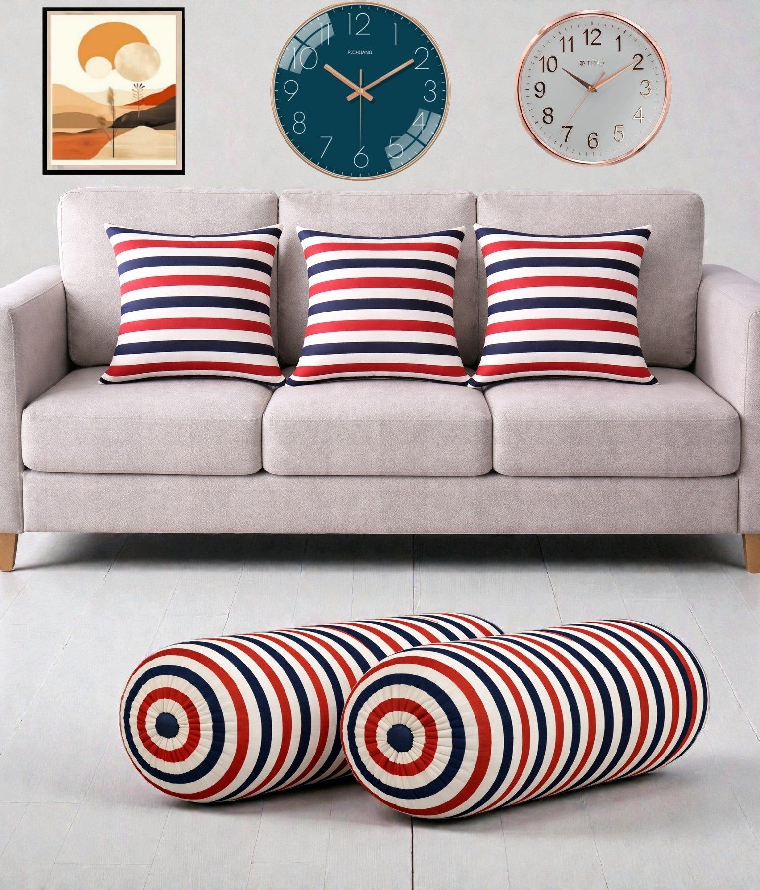 actos Microfibre Bolster Pack of 5 Geometric Combo Set Of 3 Cushion And 2 Bolster-picture-35