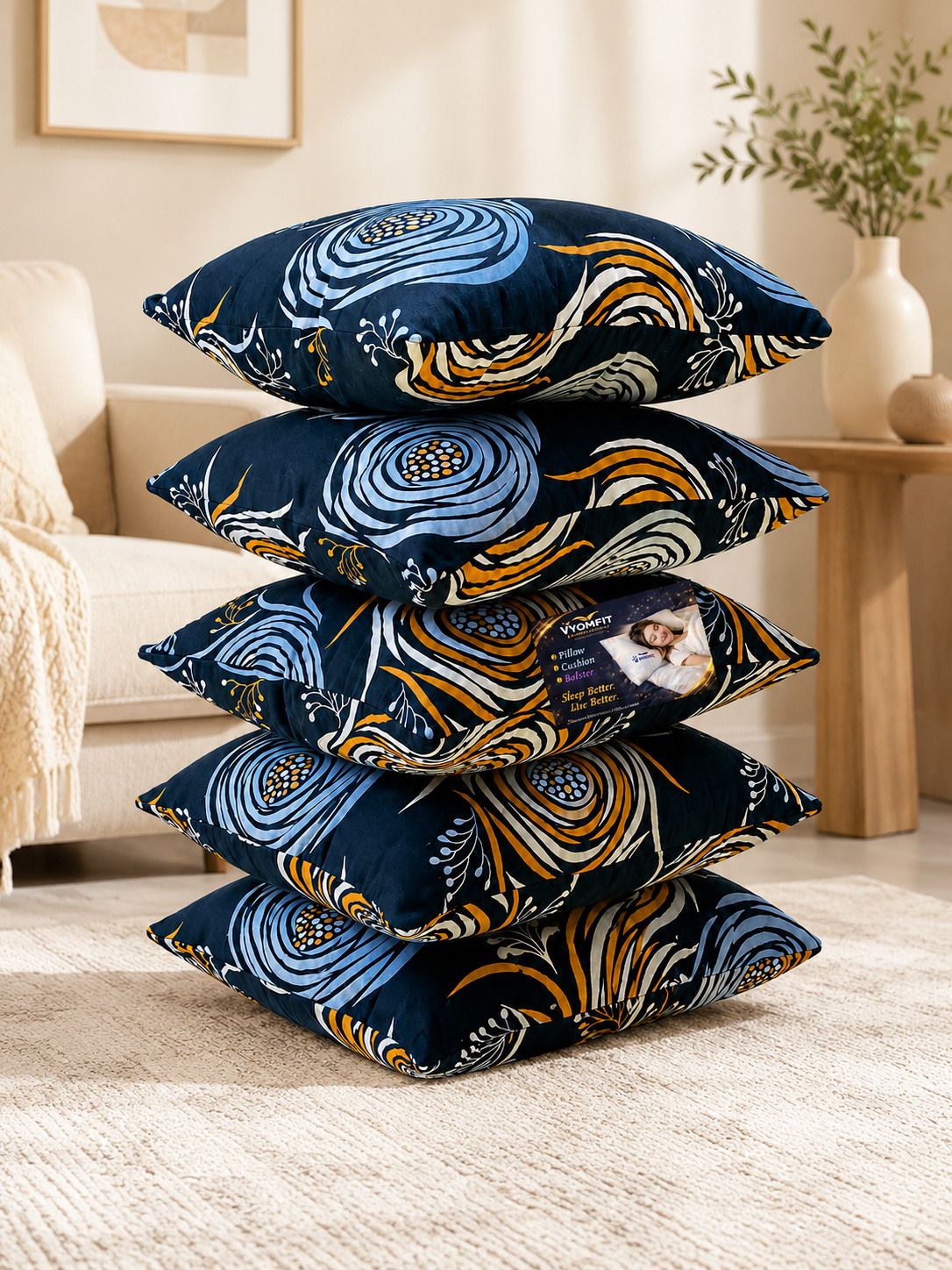 Microfibre Cushion Pack of 5 Printed Premium Cushion Set | (16x16 inch)-image-31