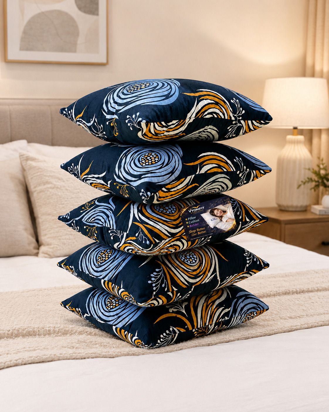 Microfibre Cushion Pack of 5 Printed Premium Cushion Set | (16x16 inch)-image-46