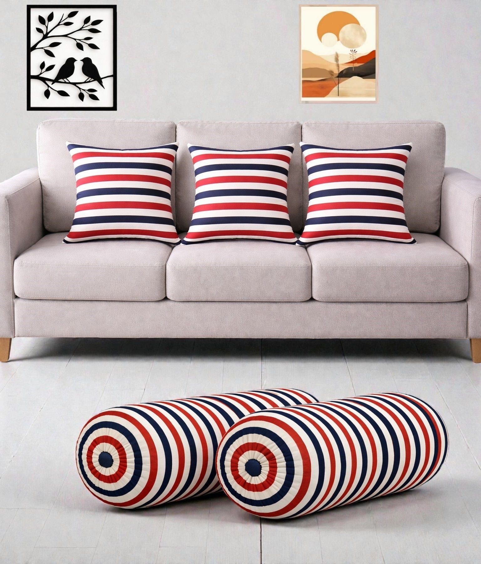 swikon star Microfibre Bolster Pack of 5 Stripes Combo Set Of 3 Cushion And 2 Bolster-picture-21