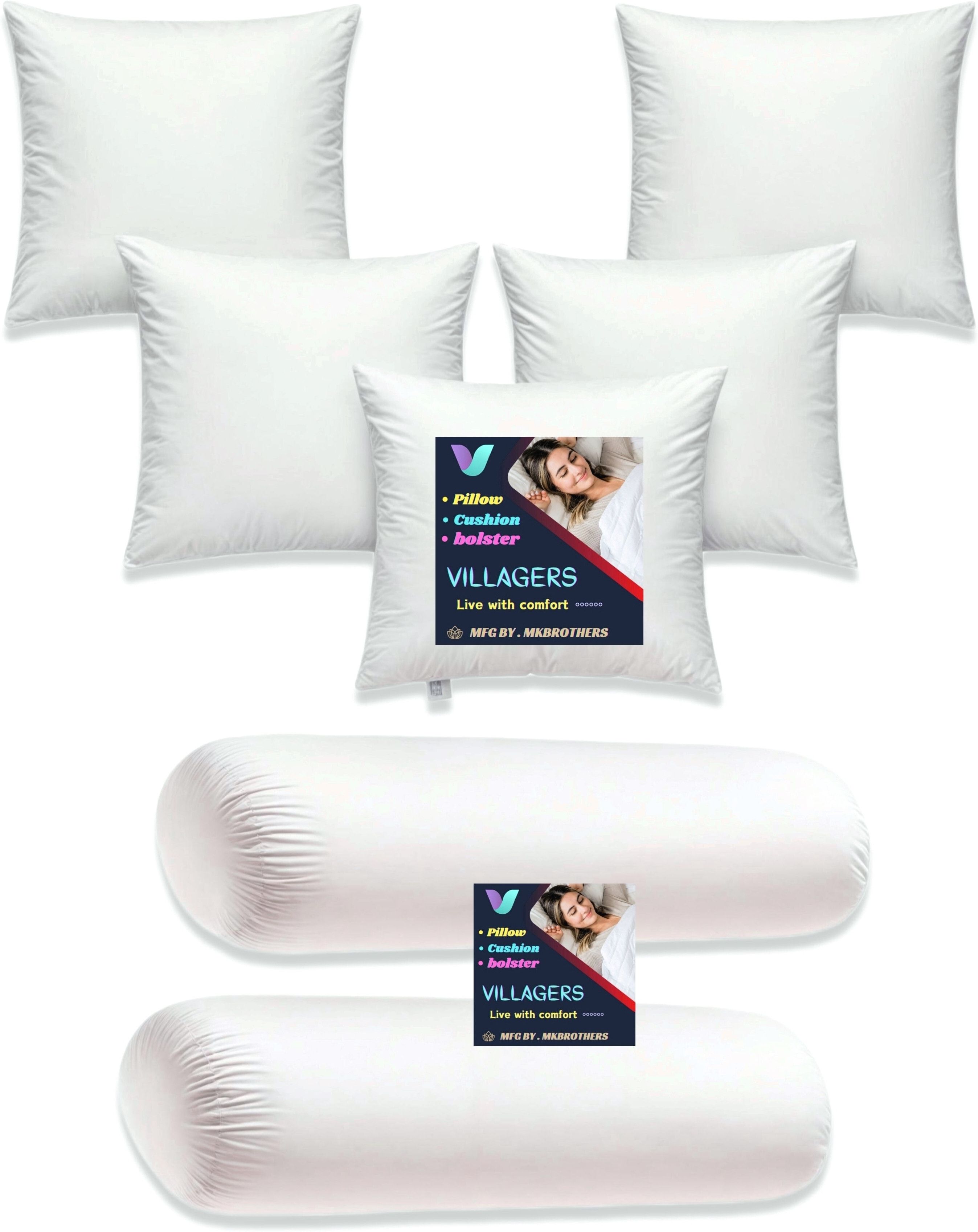 jaipurlinen 5 Cushion And 2 Bolster Polyester Fibre Abstract Bolster Pack of 7-picture-7