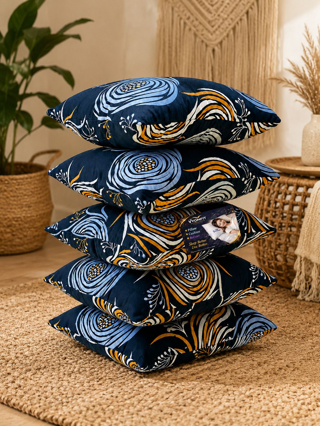 vyomfit Microfibre Cushion Pack of 5 Printed Premium Cushion Set | (16x16 inch)-picture-23