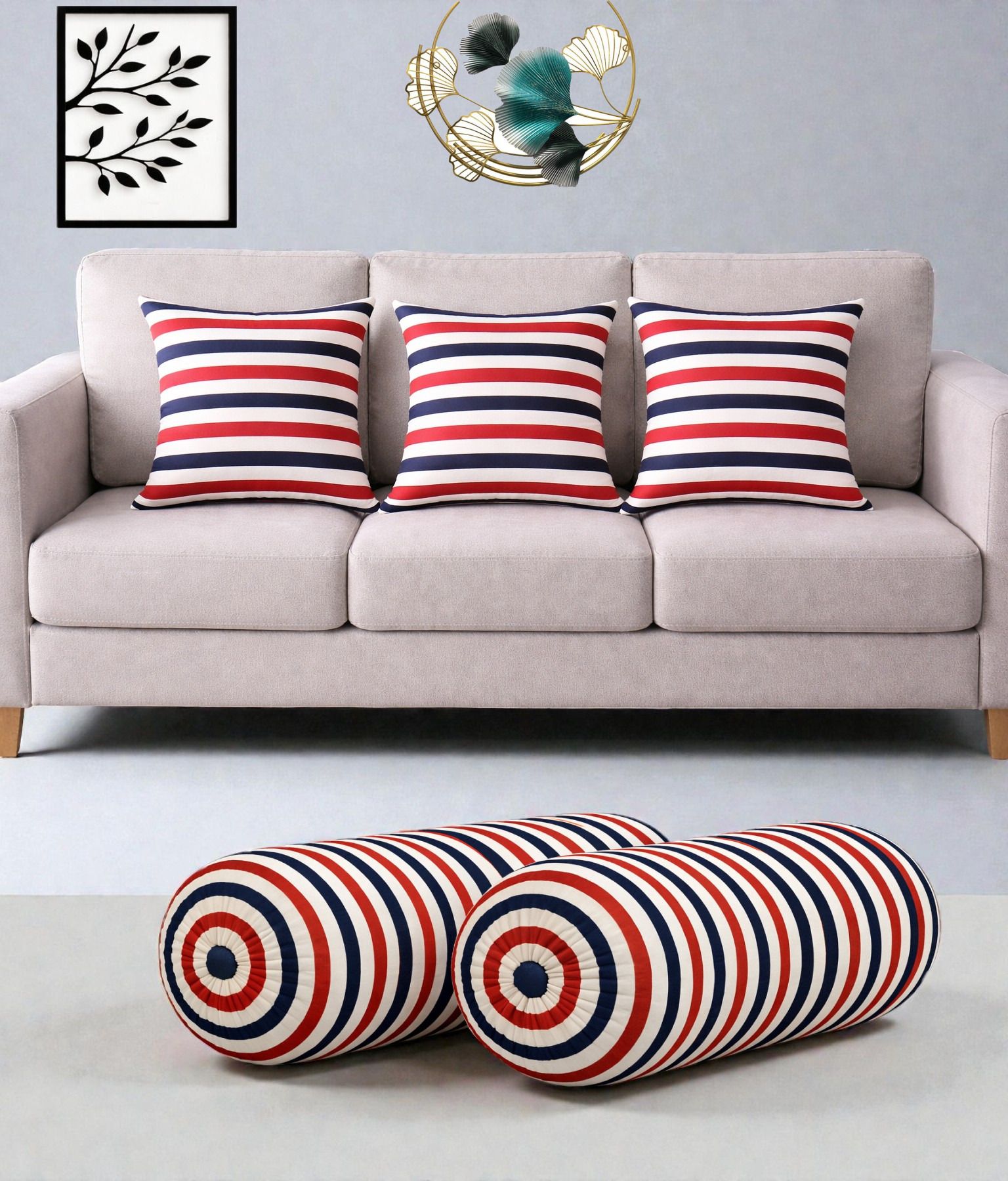 swikon star Microfibre Bolster Pack of 5 Geometric Combo Set Of 3 Cushion And 2 Bolster-picture-16