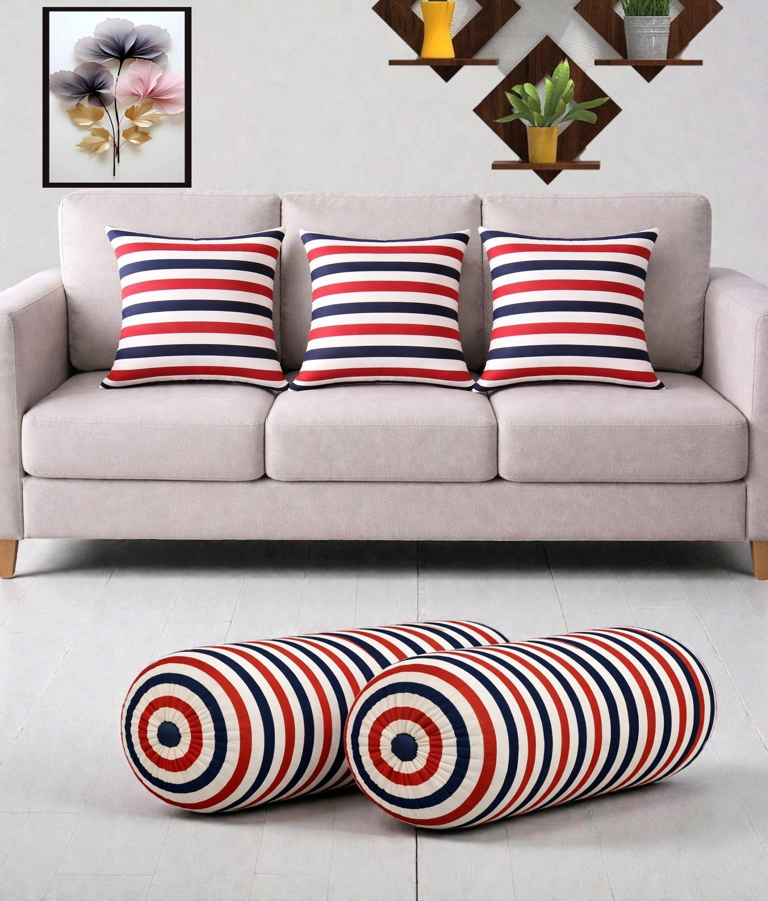 changers Microfibre Bolster Pack of 5 Geometric Combo Set Of 3 Cushion And 2 Bolster-picture-37