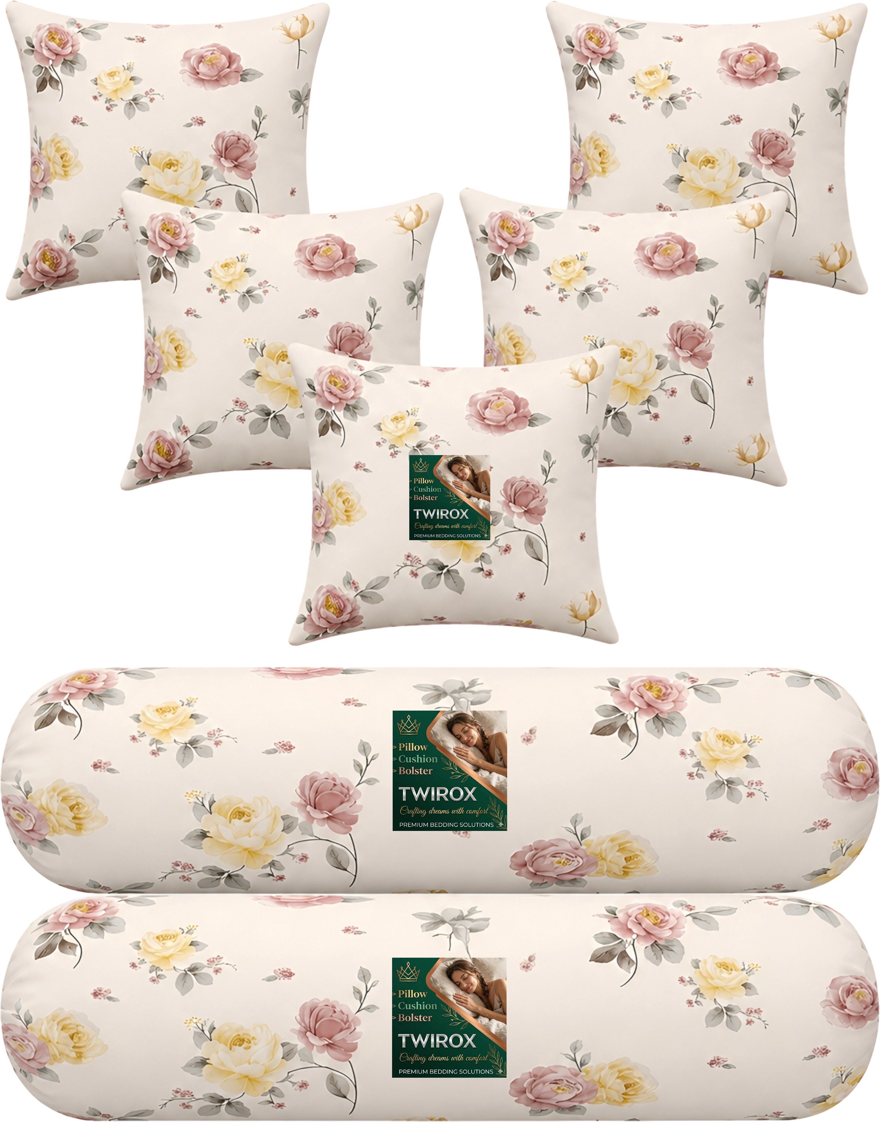 Microfibre Bolster Pack of 7 Geometric Premium Cushion, Bolster Set-image-11