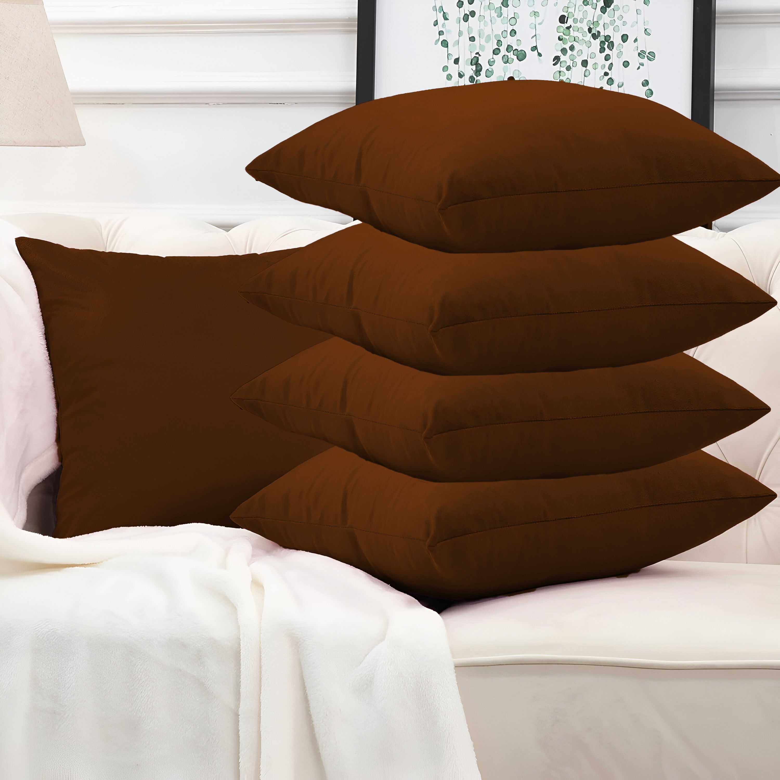 Microfibre Cushion Pack of 5 Solid Velvet Sofa Cushion With Cushion Cover-image-6