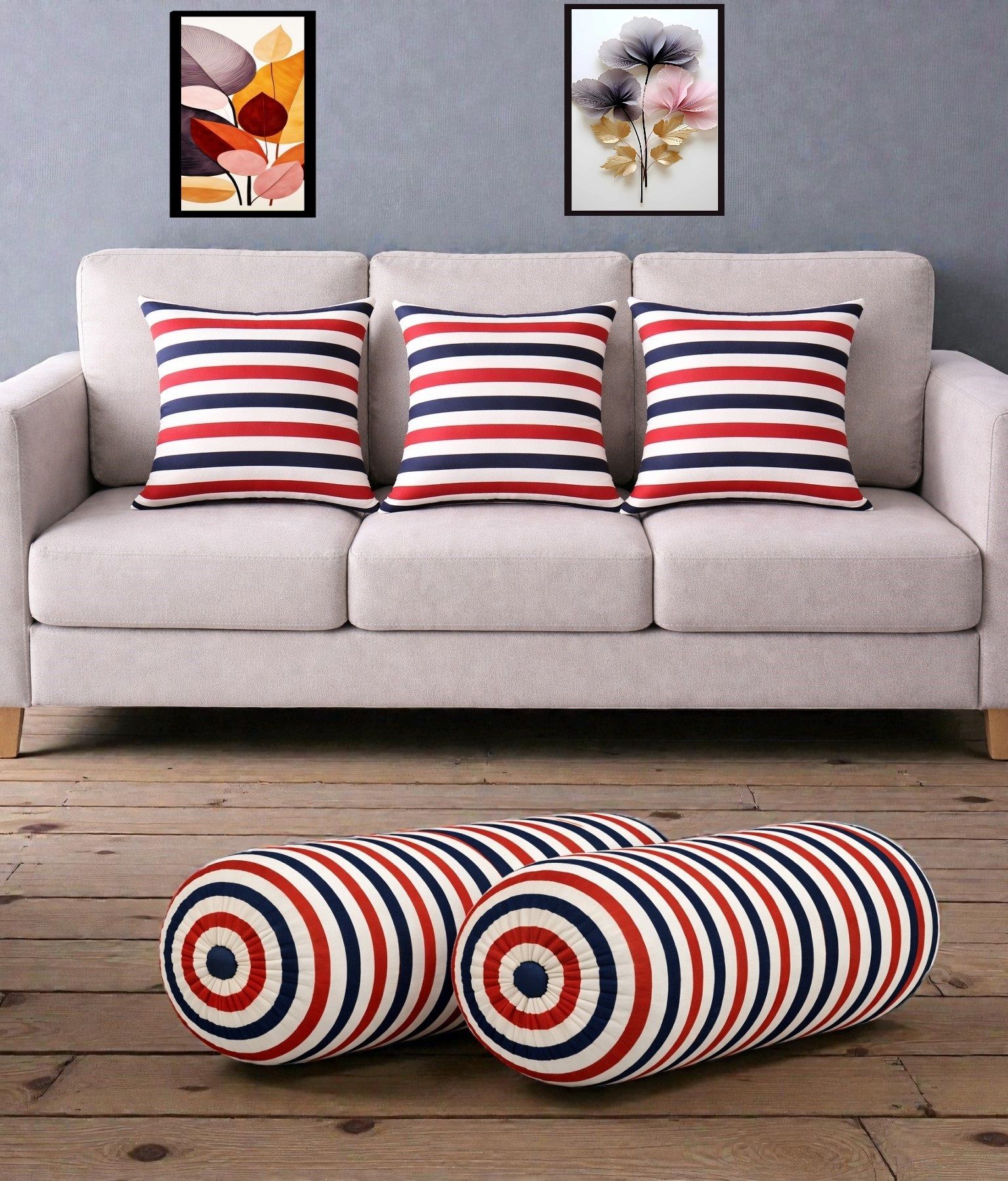 swikon star Microfibre Bolster Pack of 5 Geometric Combo Set Of 3 Cushion And 2 Bolster-picture-28
