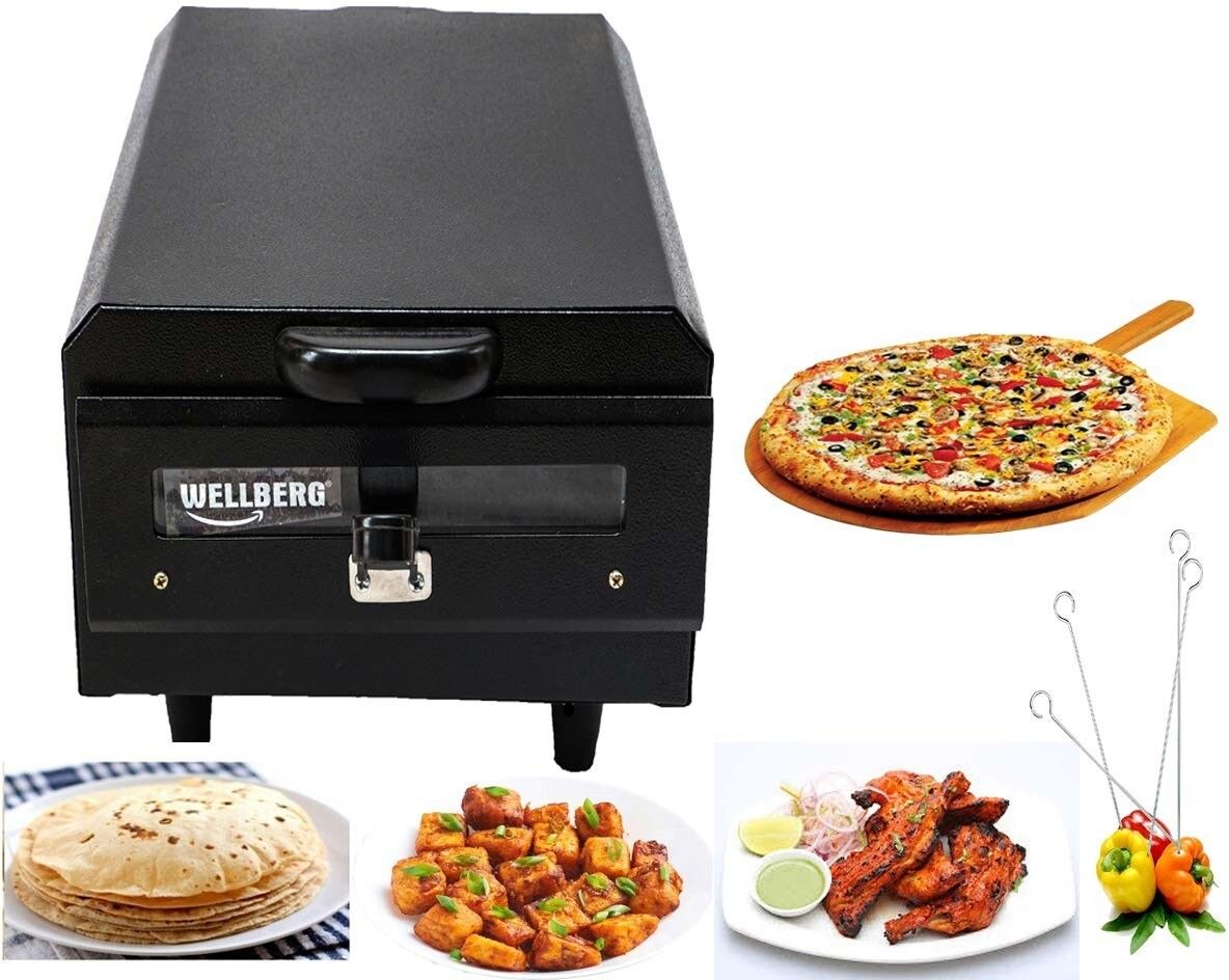 Heavy Weight Electric Tandoor with Pizza Cutter,Recipe Book,Nonstick Sheet,Grill,4 Skewers,Glove(Size Mini) Electric Tandoor Pizza Maker