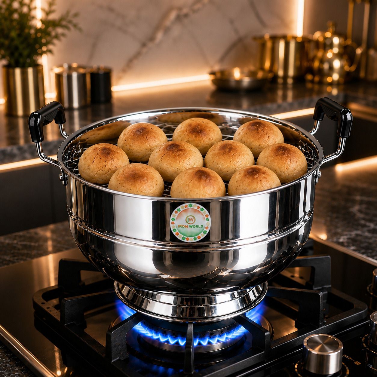 ironworld Iron world Premium Stainless Steel Bati Cooker with Lid Heavy Duty Bati Maker Pizza Maker-picture-13