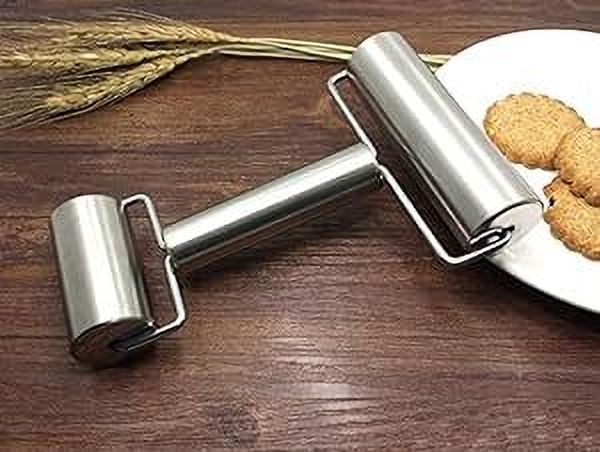 Stainless Steel Rolling Pin Pastry and Pizza Double Dough Baker Roller Pizzelle Maker