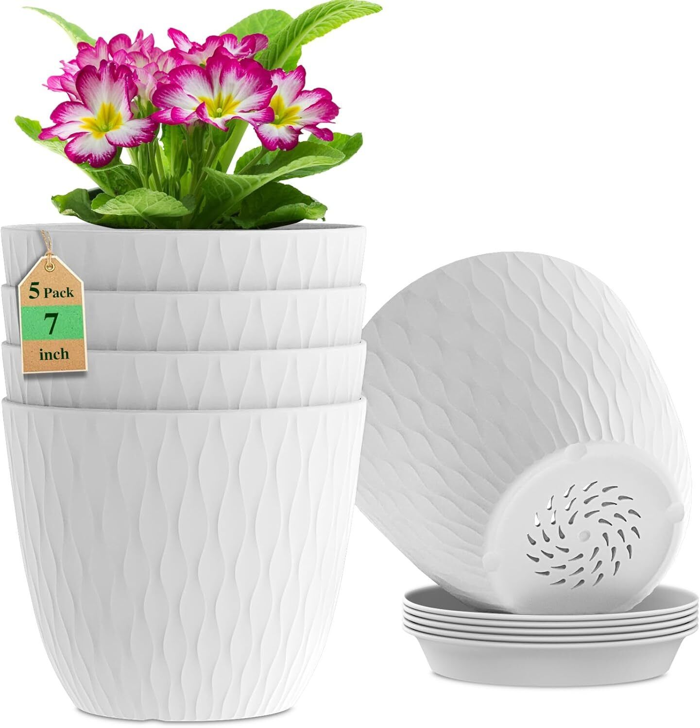Unique Flower Pots Set Garden Plants Pots for Plants (White) Plant Container Set-image-30