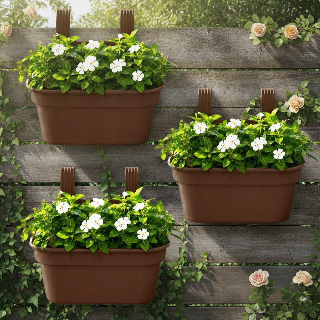 Double Hook Pot Hanging Flower Pots Railing Pot Plastic Hanging Brown Plant Container Set-image-42