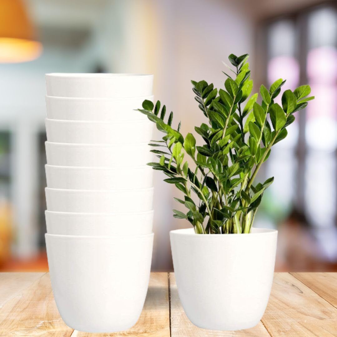 GARDENING WALA 5 Inch white round flower plant pots home & office decore pots Plant Container Set-image-27