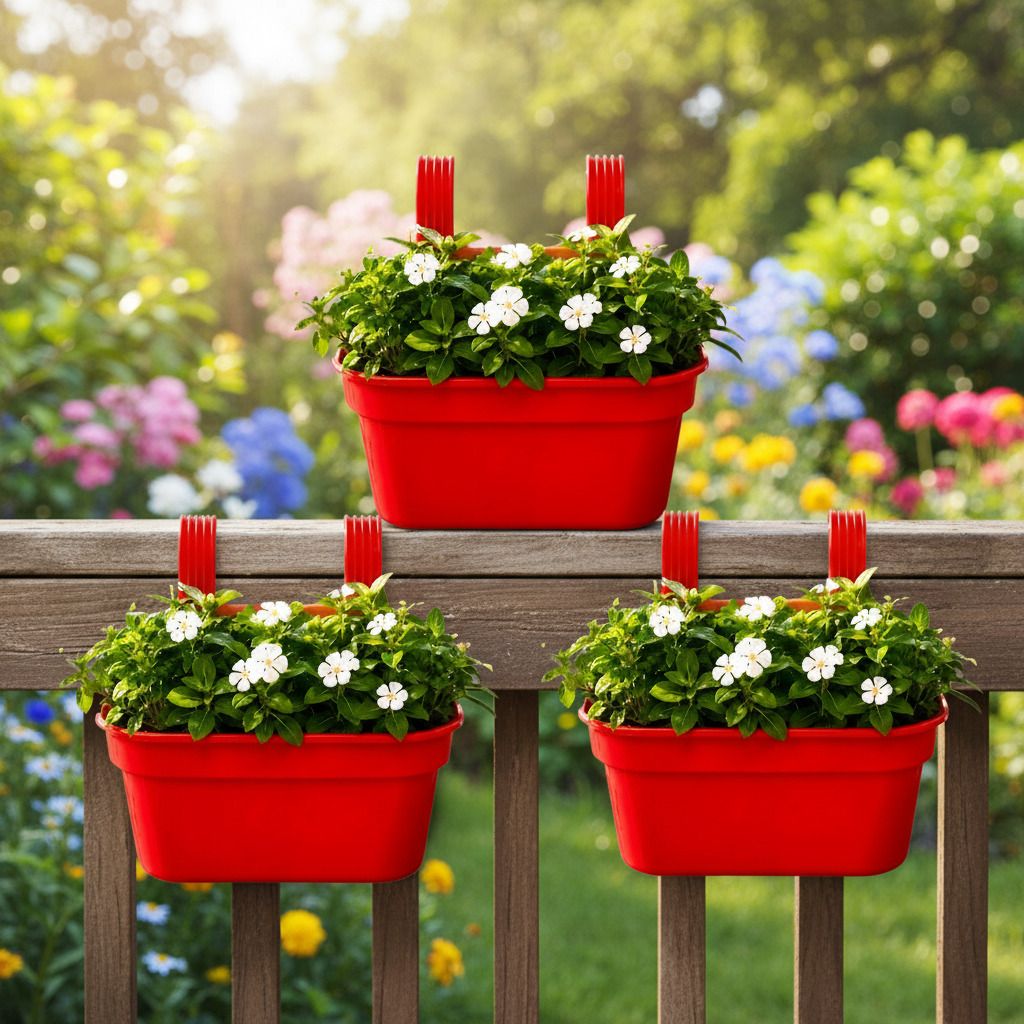 Double Hook Pot Planter Outdoor/Indoor Flower Pots Railing Pots Red Plant Container Set-image-40