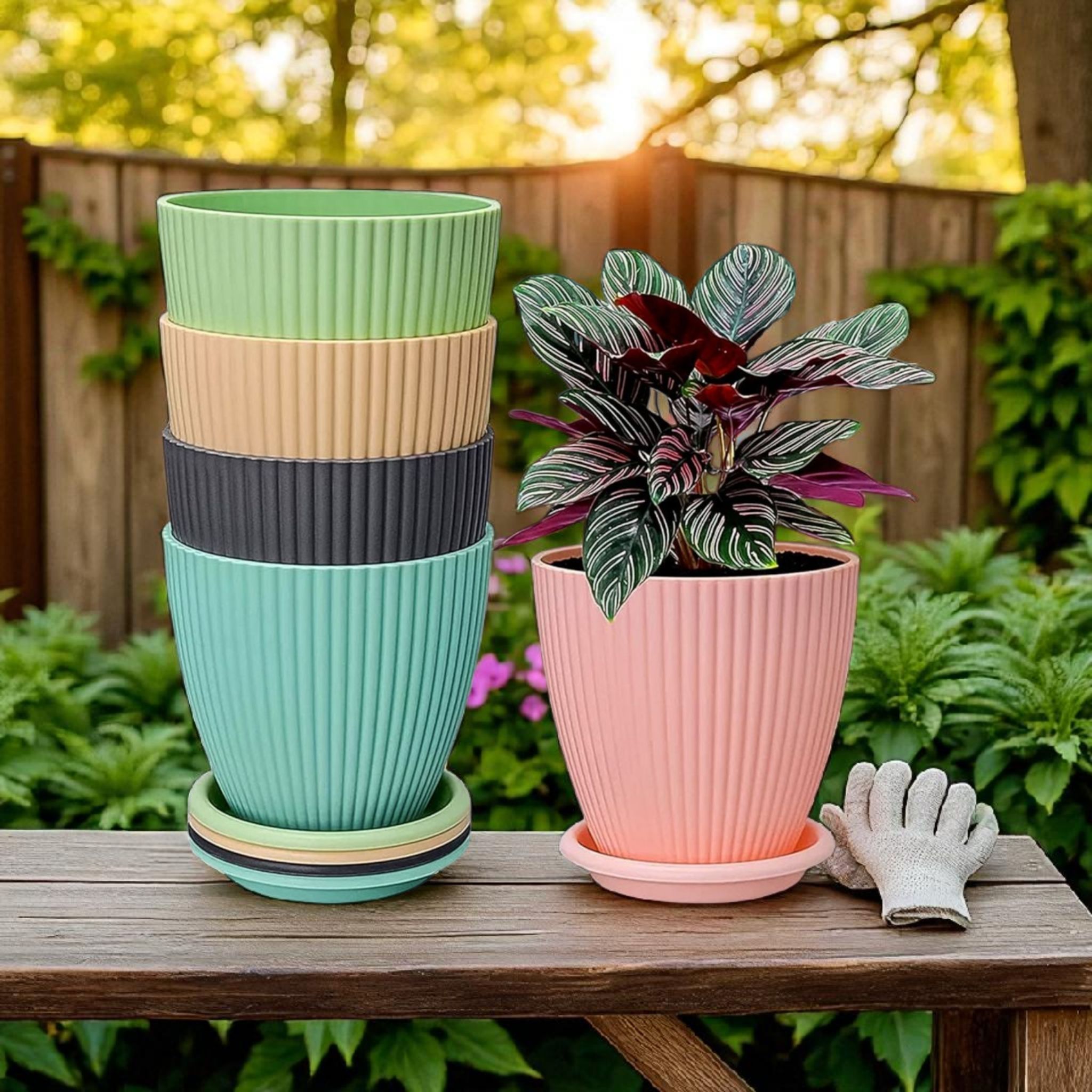 Pack of 5 Elegant 7 Inch Tulsi Pot for Home Balcony Plant Decoration Set Plant Container Set-image-17