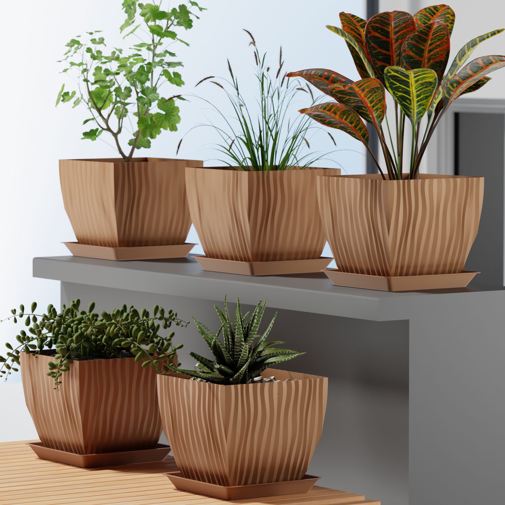 forway Square Pots|Wooden Design|Indoor and Outdoor Flower Pot for Home/Garden/Balcony Plant Container Set-picture-2