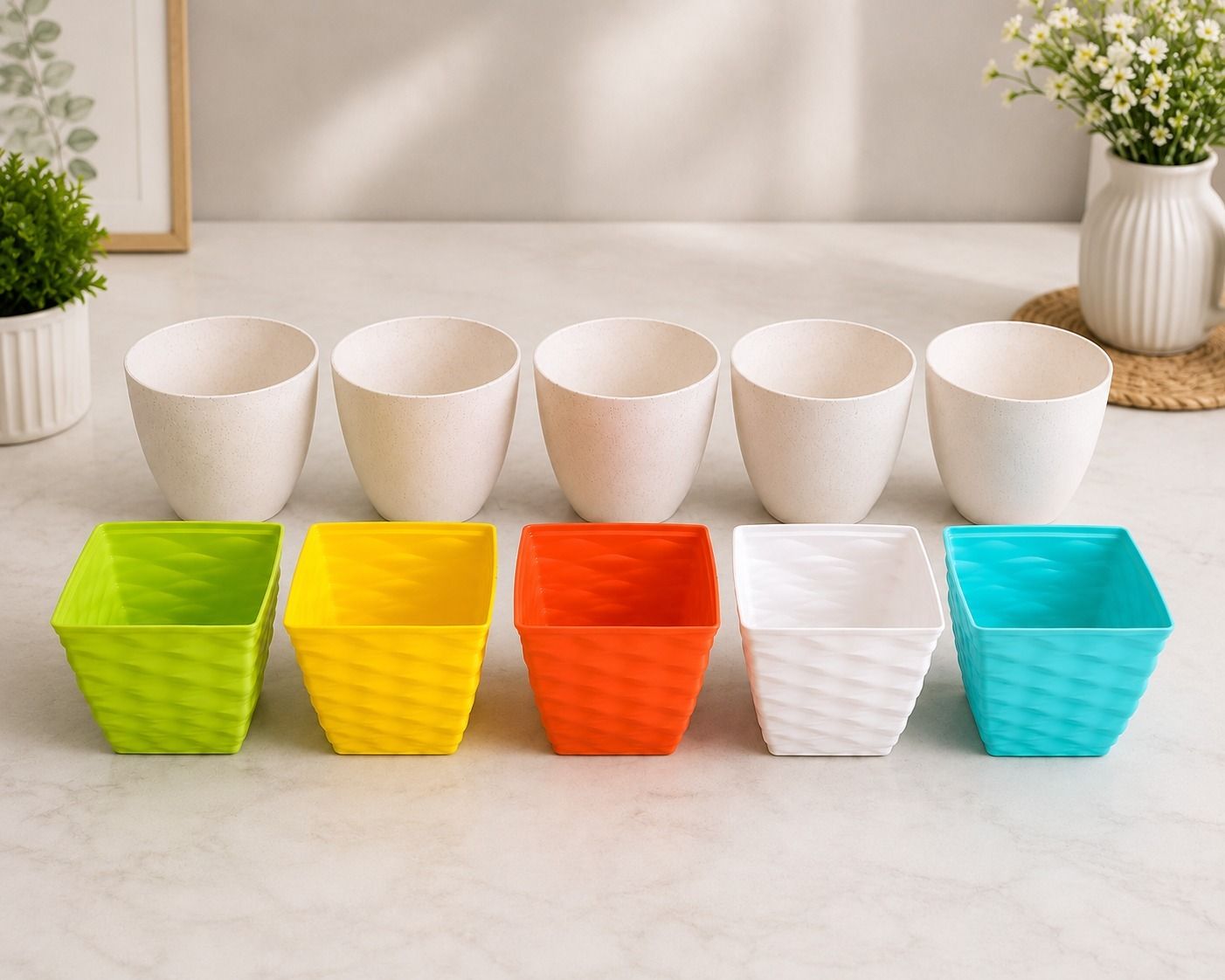Premium Colorful Decorative Plastic Flower Pots Set Plant Container Set-image-30