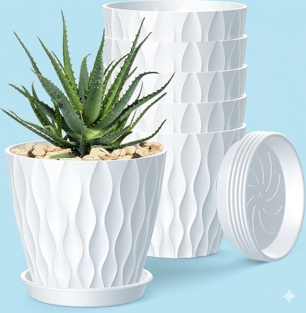 Groovy Flower Pot White with Tray for Home Decoration and Planters Plant Container Set-image-23