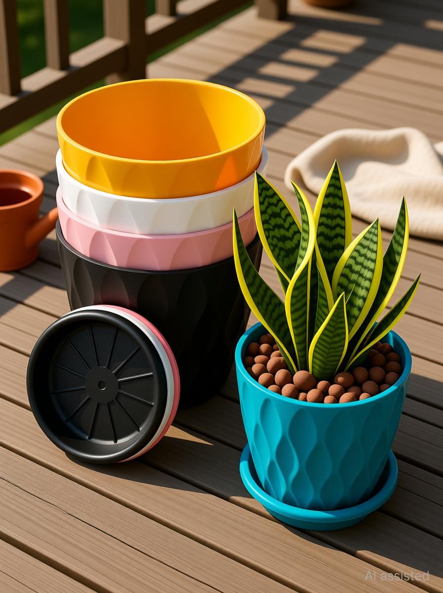 7 Inch MULTICOLOR Plastic Flower Pot with Saucer Plant Container Set-image-26