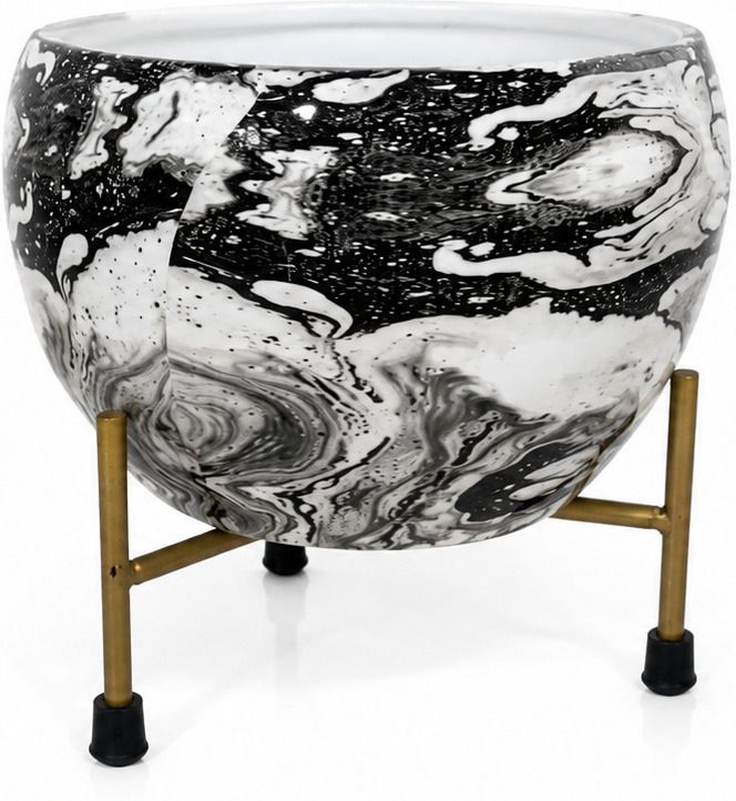 Round Printed Metal Planter Pot with Stand | Home Decor Planter for Home Plant Container Set-image-25