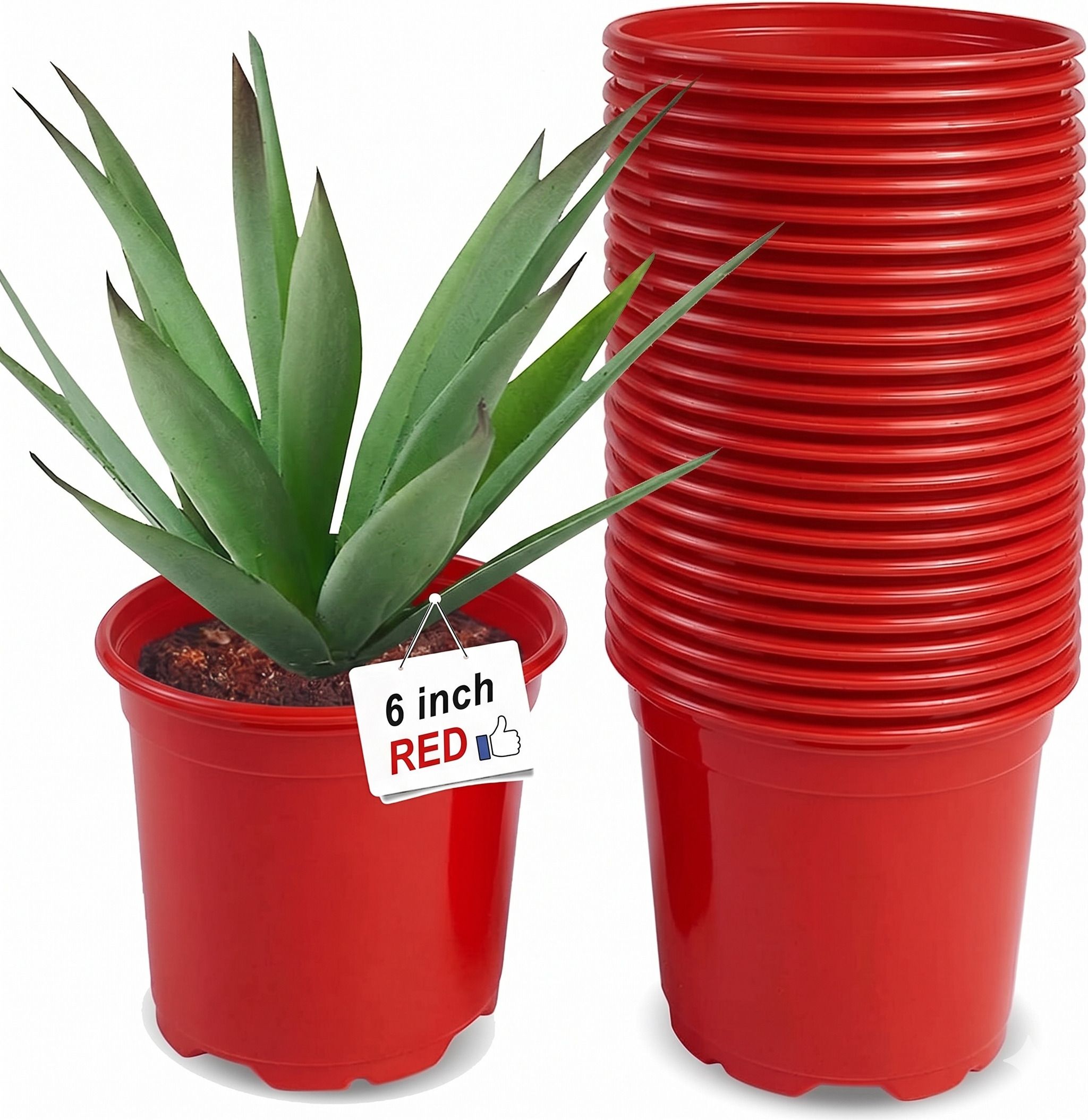 Green Lagaci 10 Piece Red Glausy Flower Pot Plant Container Set-image-46