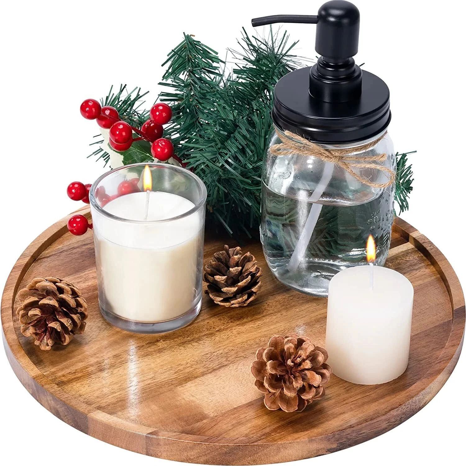 Round Wood Tray for Coffee Table, Serving Tray, Decorative Trays for Home Decor Tray