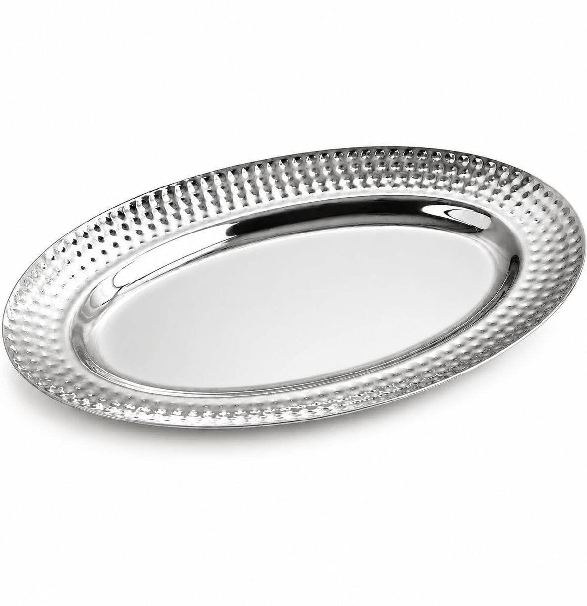 samusagya Stainless Steel Oval Serving Platter Hammered Design Tray-picture-48