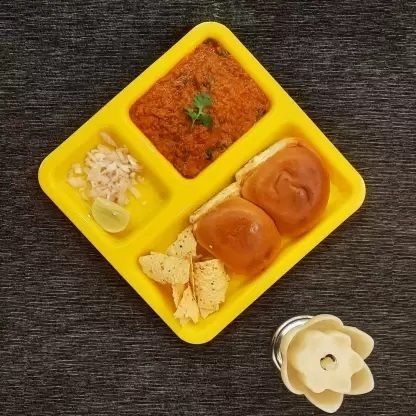 Plastic Food-Grade Plastic 3 in 1 Compartments Pav Bhaji Plate,serving plate yellow Sectioned Plate-image-42