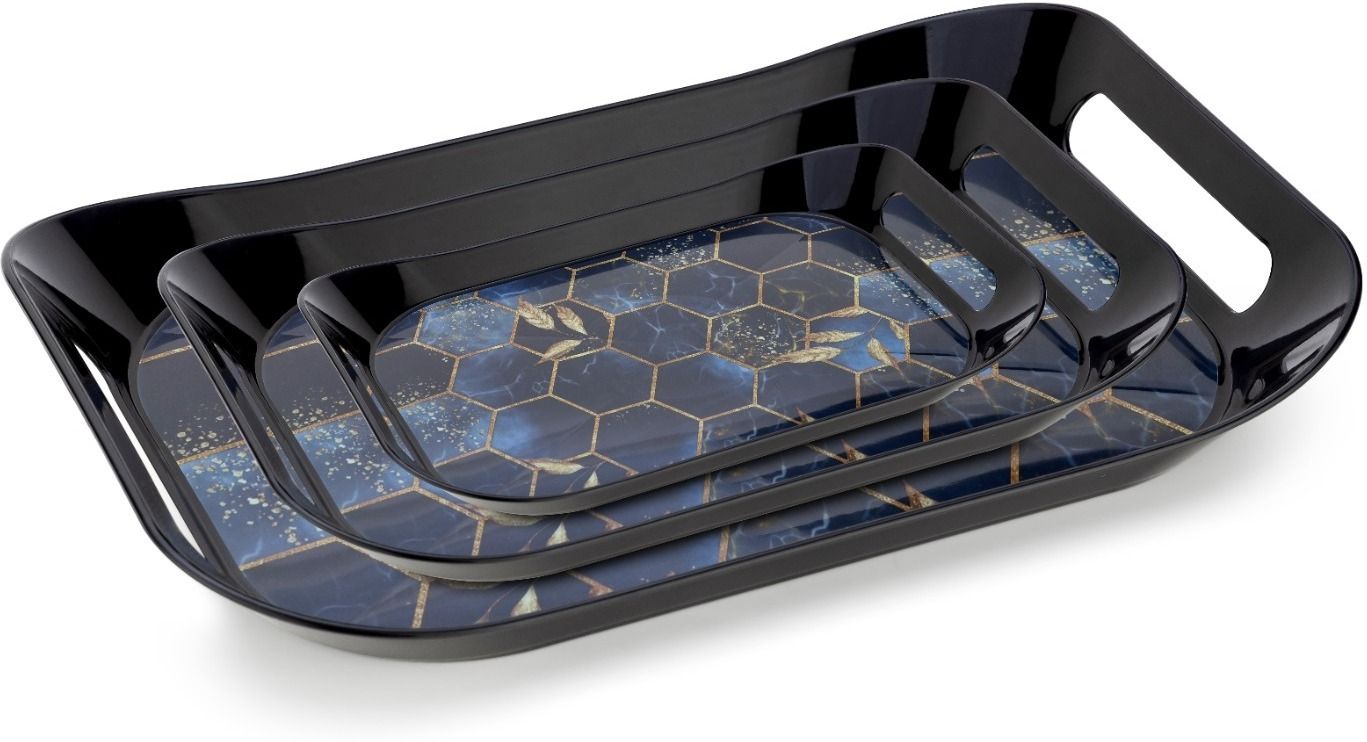 Plastic Serving Tray (Set of 3) for Kitchen Honeycomb Design Tray Pack Of-3 Tray-image-10
