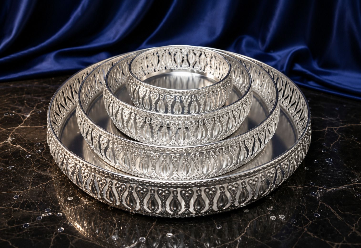 German Silver Plated Decorative Plates Set of 4 – 10, 8, 6 & 4 Inch Tray-image-1