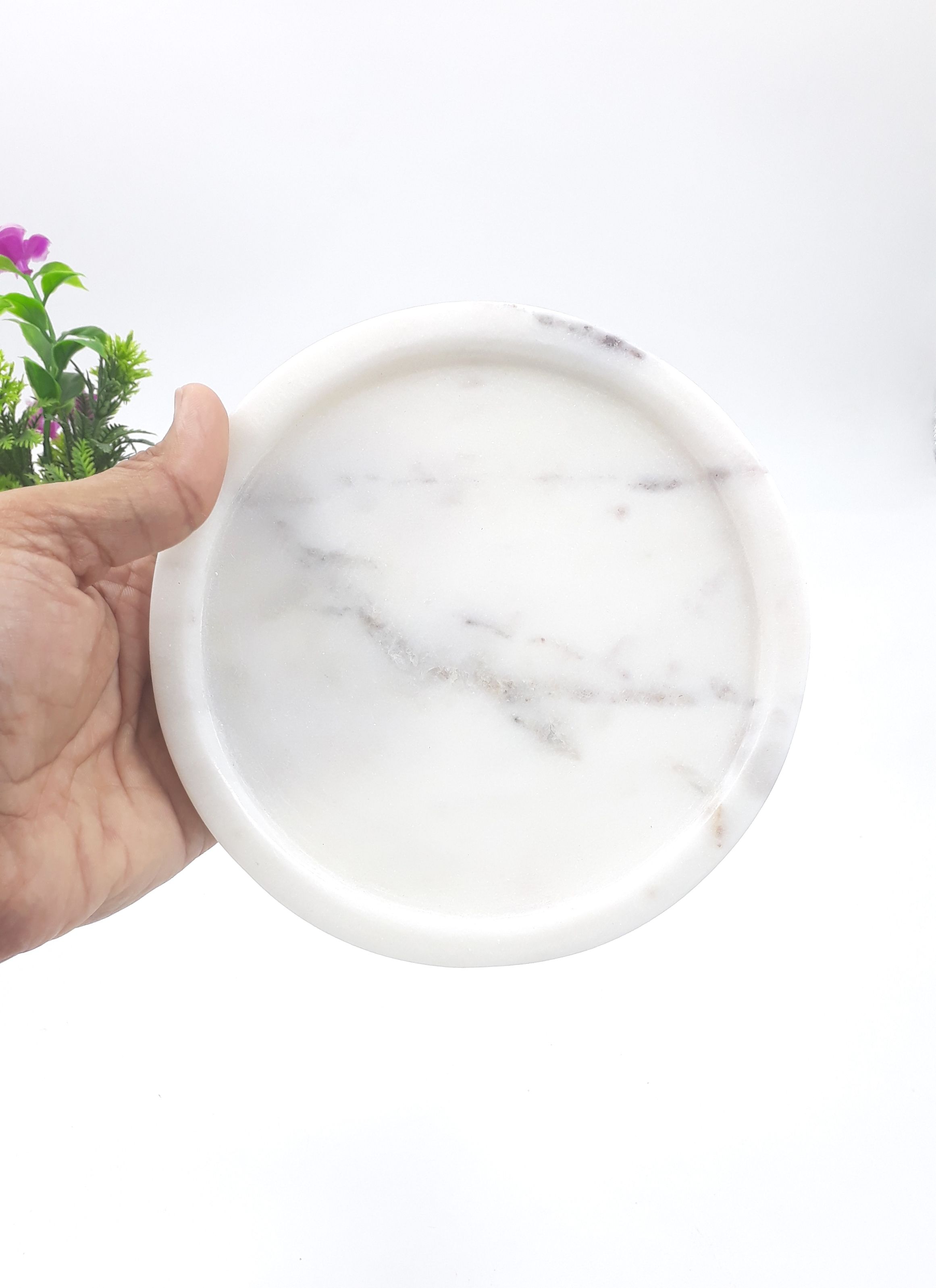 6 Inch White Marble Round Tray - Small Size Tray-image-8