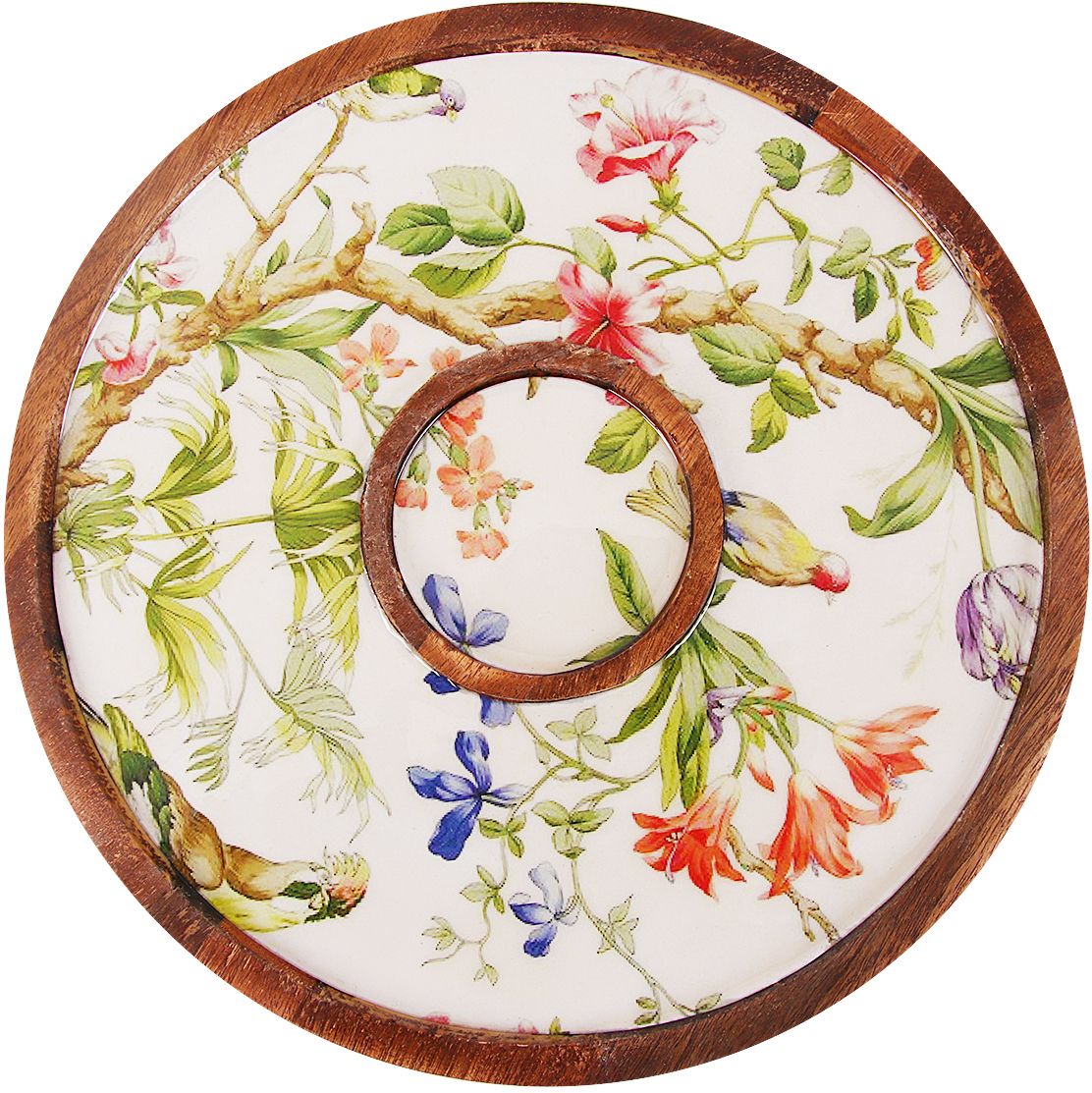 indian artisans ROUND CHIP & DIP WOOD PLATTER MARBLE (SET OF 1) Tray-picture-21