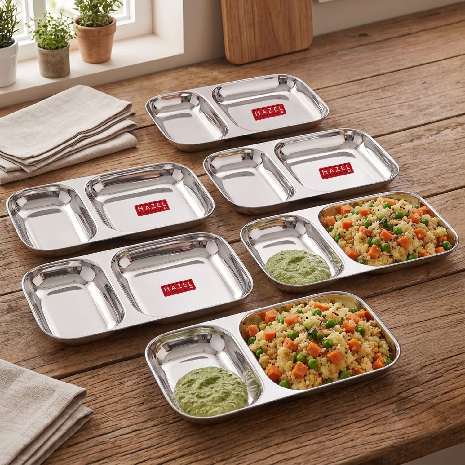 hazel Steel Section Plate Set of 6, 2 in 1 Plates Snacks Serving Tray Sectioned Plate-picture-36