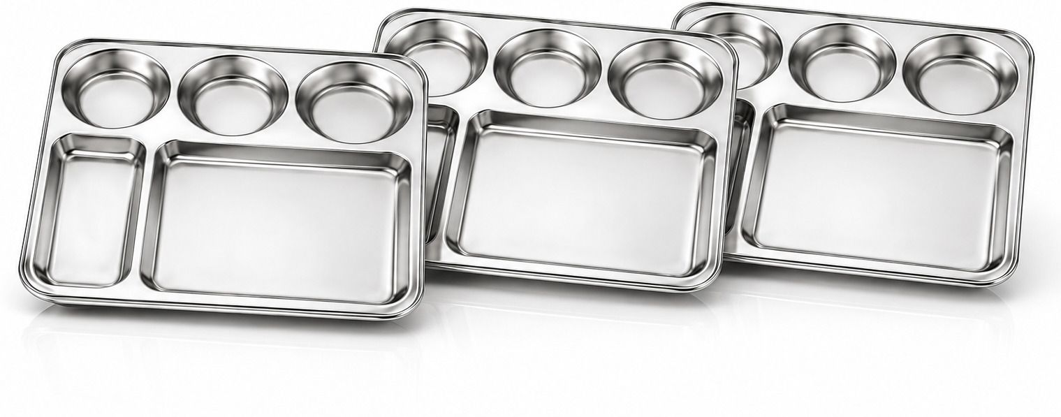 Metals Stainless Steel Rectangular Compartment Thali Plates Dinner Plate-image-20