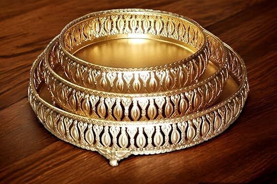 haji nanhey Round Golden Basket With Feet |German Tray (Set of 3) (8,10,12) Inches Tray-picture-21