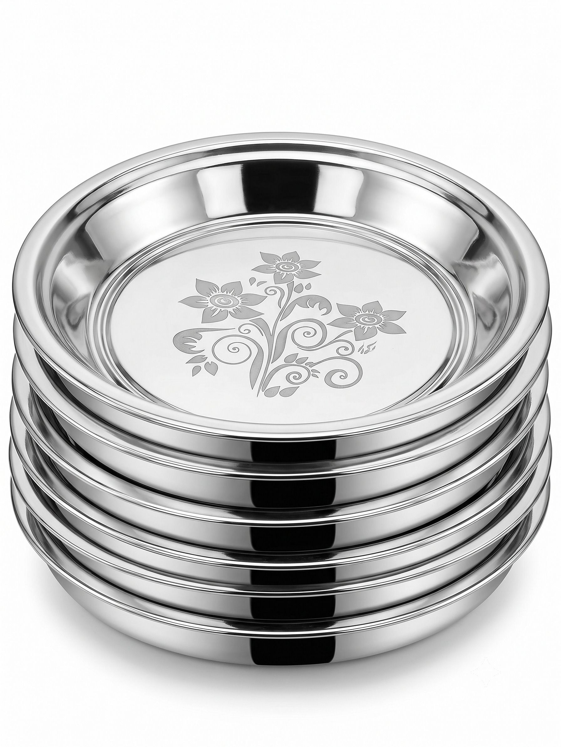 Lunch Plate Mirror Finish Dinner Bhojan Thali Laser Print Dinner Plate-image-2