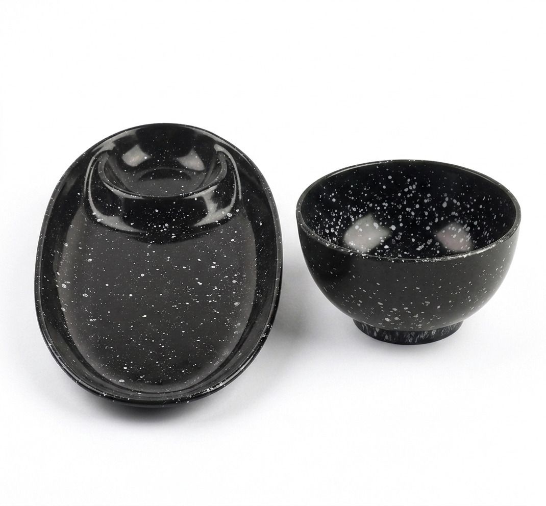 2-Piece Black Speckled Melamine Dining Set Tray-image-19