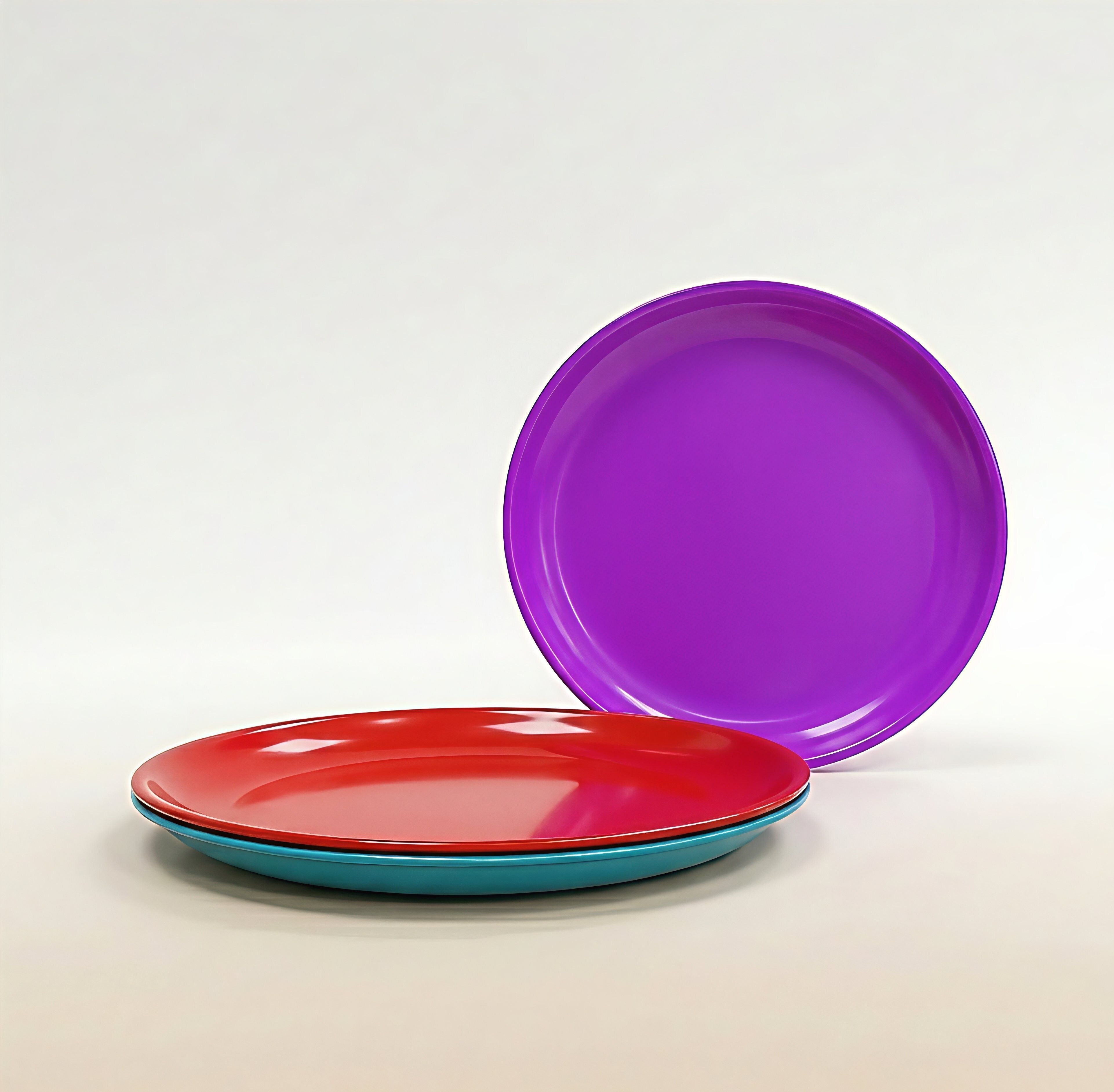 Red, Purple, Sky Blue Multicolor 11 Inch Round Plastic Dinner Plate-image-33