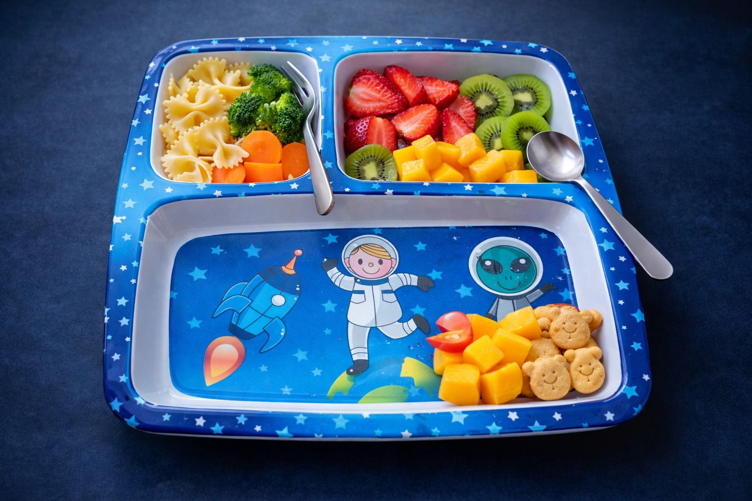 Kids 3 Compartment Plate Space Theme Astronaut Feeding Plate BPA Free Kids Tray Dinner Plate-image-24