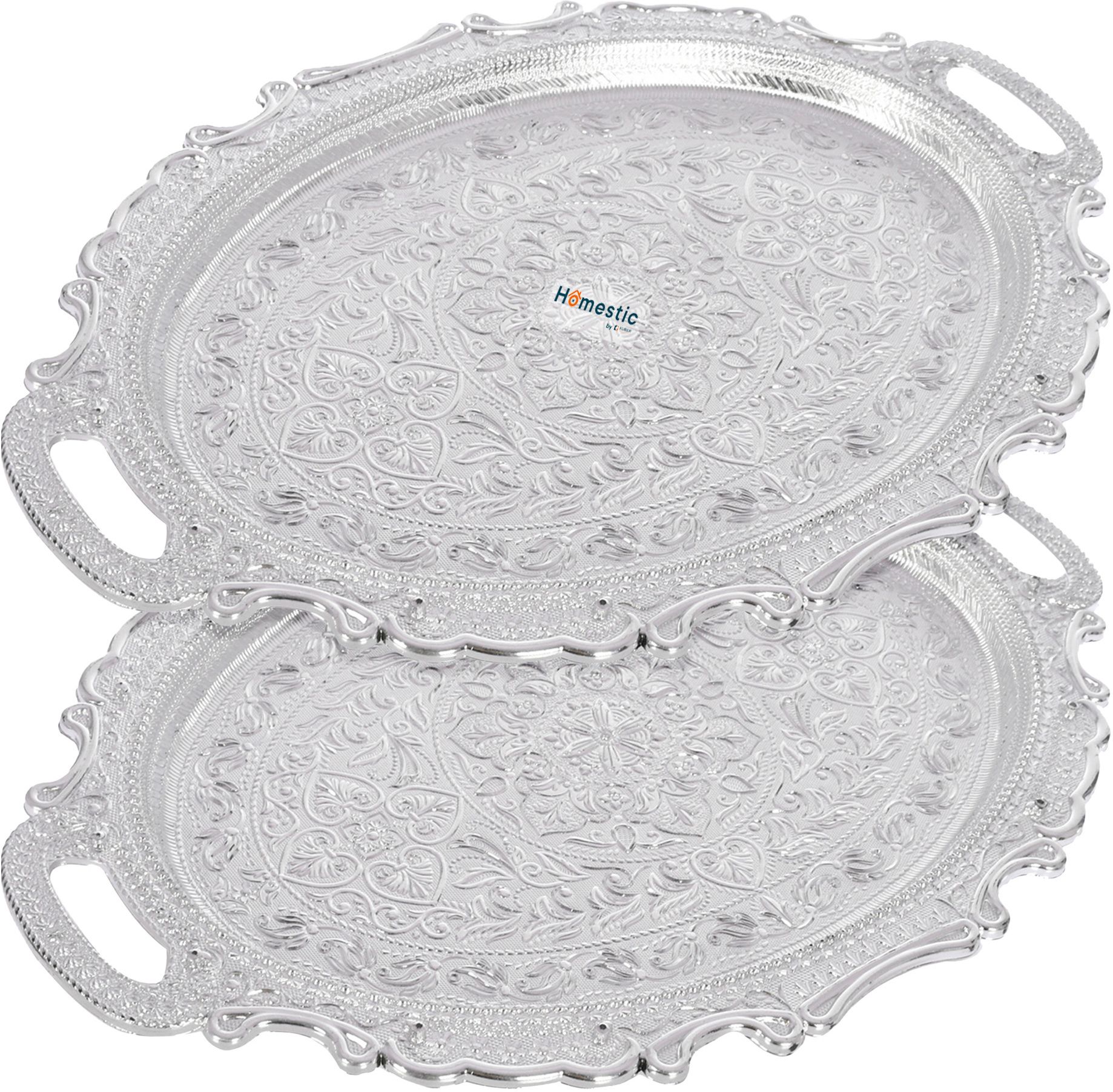 Serving Tray for Kitchen with Handles|Serving Platter|Pack of 2|Silver Tray-image-36