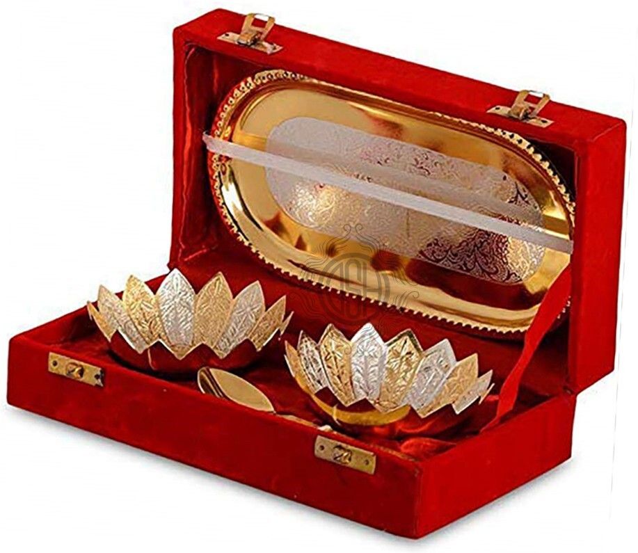 dsh Two Tone Floral Bowl Set With Spoon And Tray Use Home Decor Item With Velvet Box Tray-picture-13