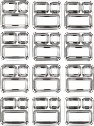 mplus Stainless Steel 3 in1Pav Bhaji Plate/Thali/ Dinner Plates Set of 12 Piece,Silver Sectioned Plate-picture-27